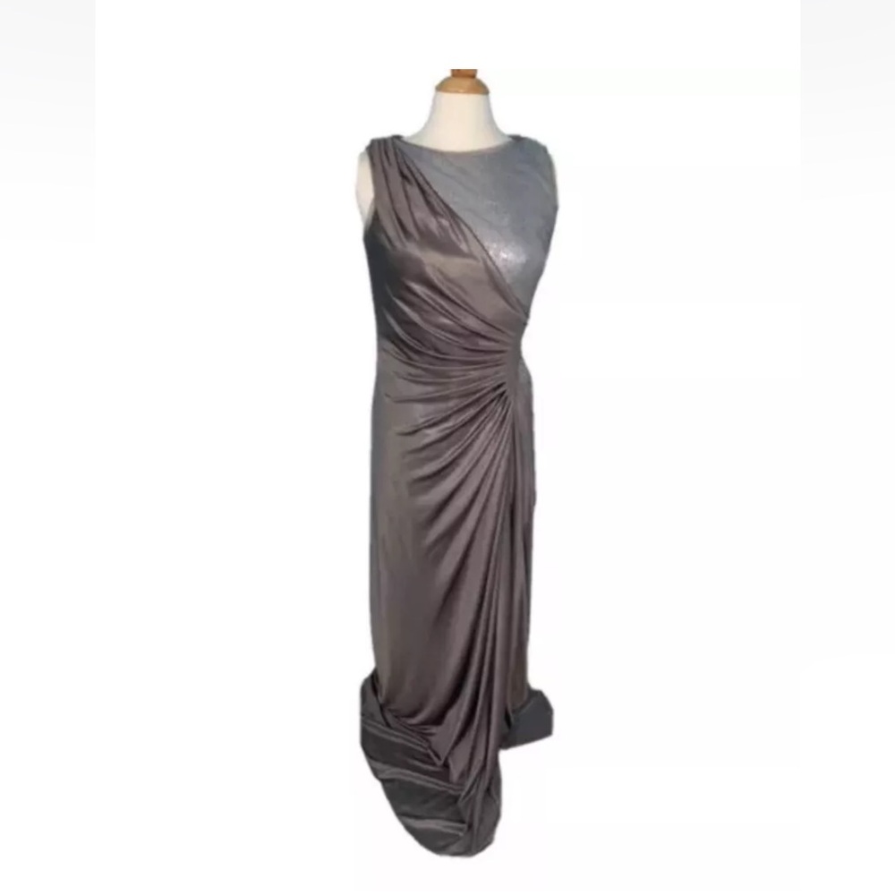 Adrianna Papell silver formal gown prom mother of bride size US8